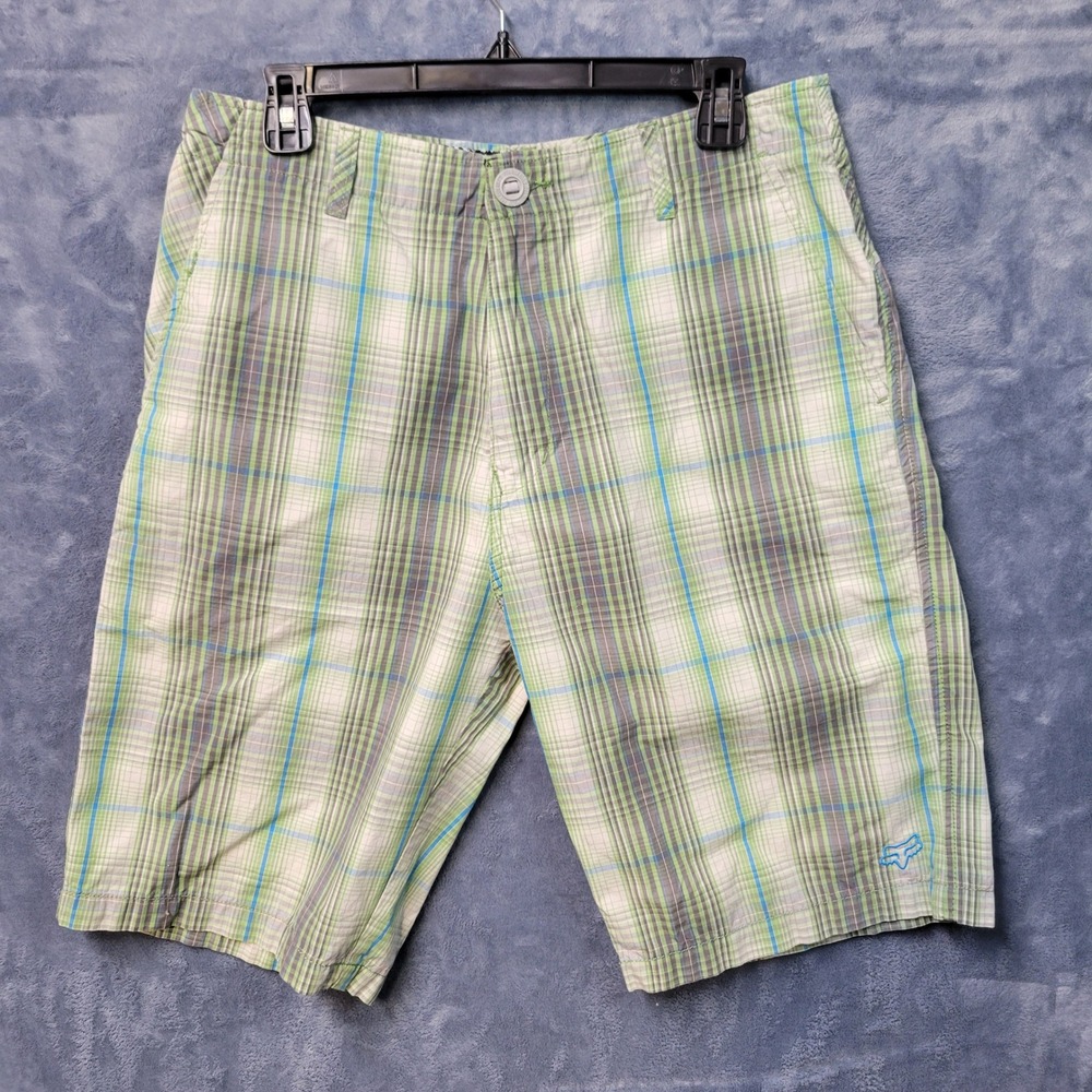 FOX Riders Company Plaid Shorts Mens Size‎ 32 Casual Blue Green Gray